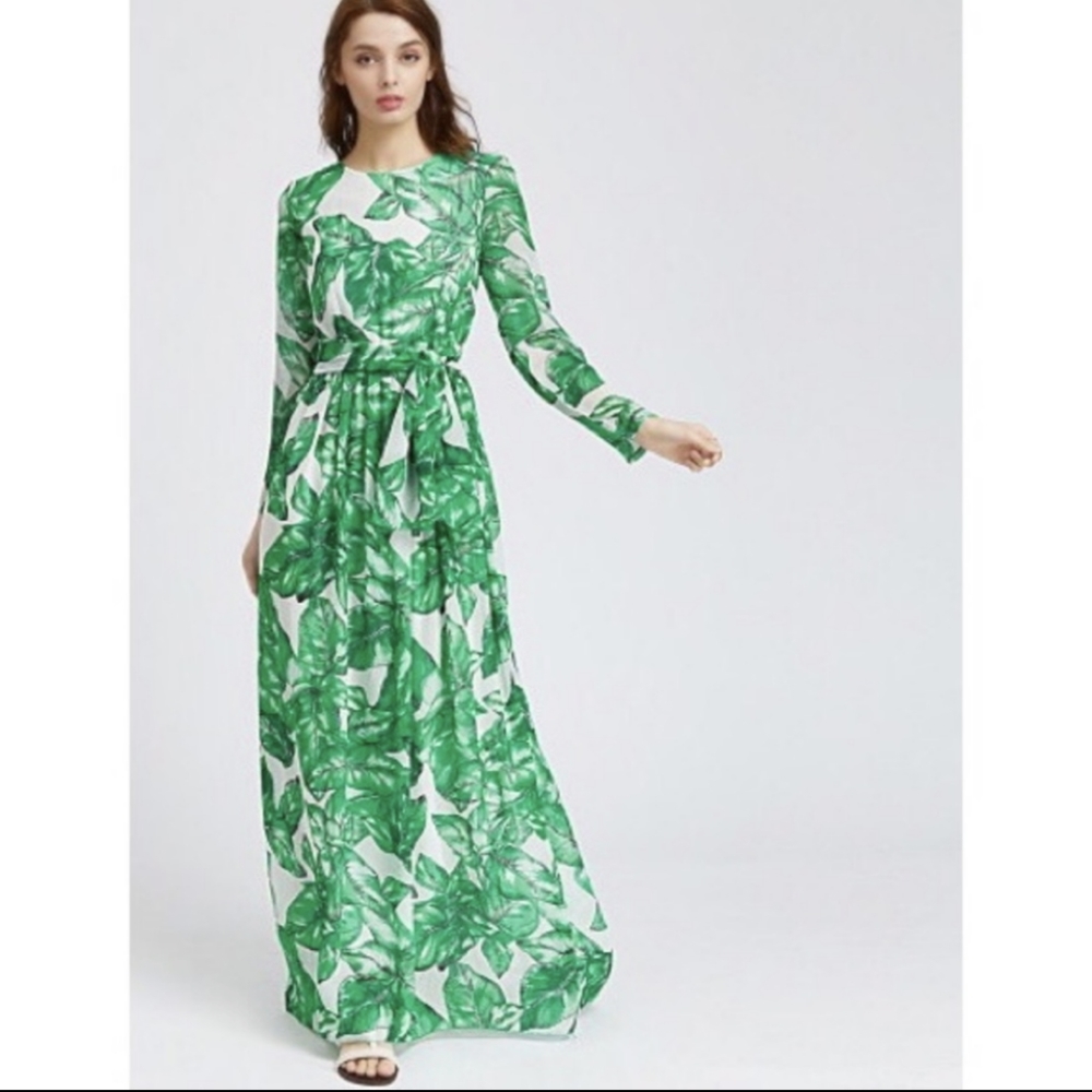 NEW BOUTIQUE | leaf banana palm print maxi dress L